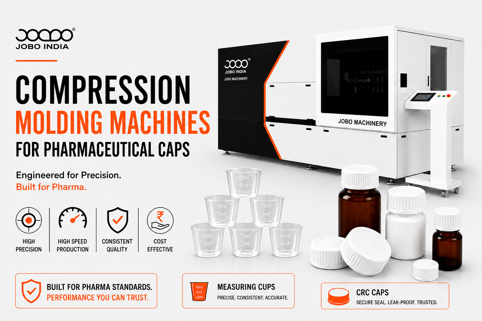 Compression Molding Machine for Pharmaceutical Caps producing child-resistant closures